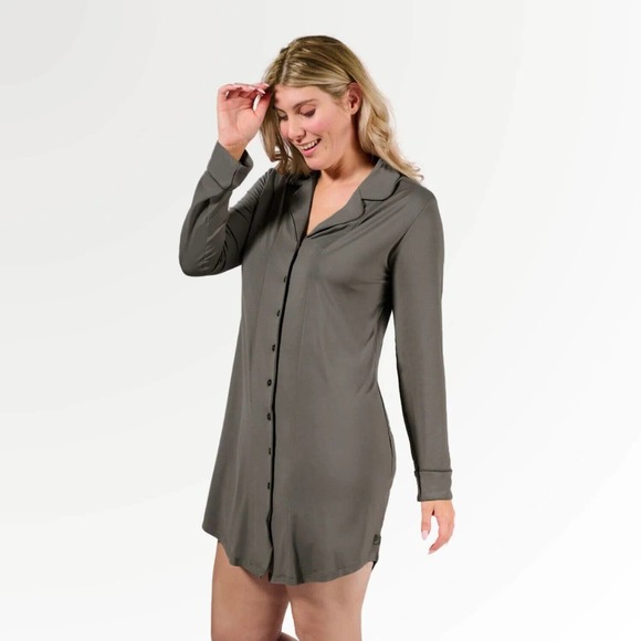 Faceplant Dreams Dreamwear Bamboo Boyfriend Nightshirt -- Earl Grey NWT - Picture 2 of 5